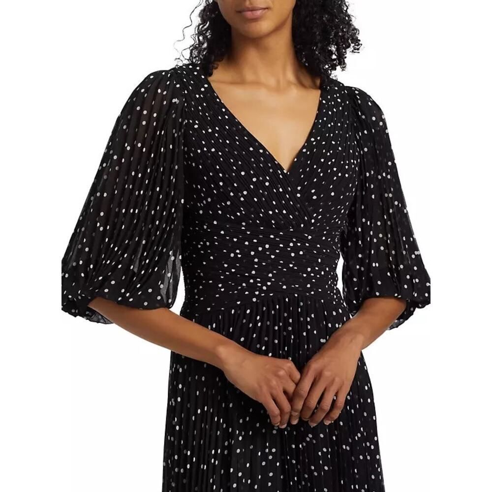 Teri Jon By Rickie Freeman Polka Dot Pleated Chiffon Gown Us2 — image 5 of 8